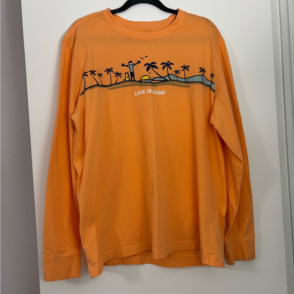 .LIFE IS GOOD “Beachy Palms” NWOT Tangerine Orange long-sleeved jersey Size XL